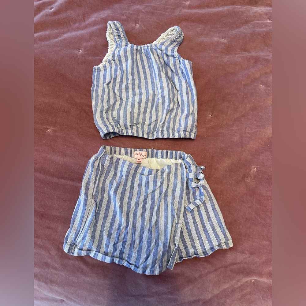 Girls Blue and White Striped Tank and Skort Set
